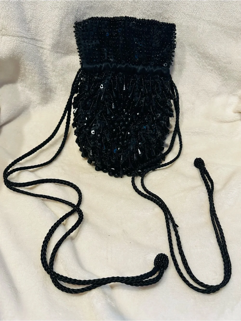 Magie Noire Lancome Black Beaded Mini Bag Y2K Drawstring Evening Crossbody